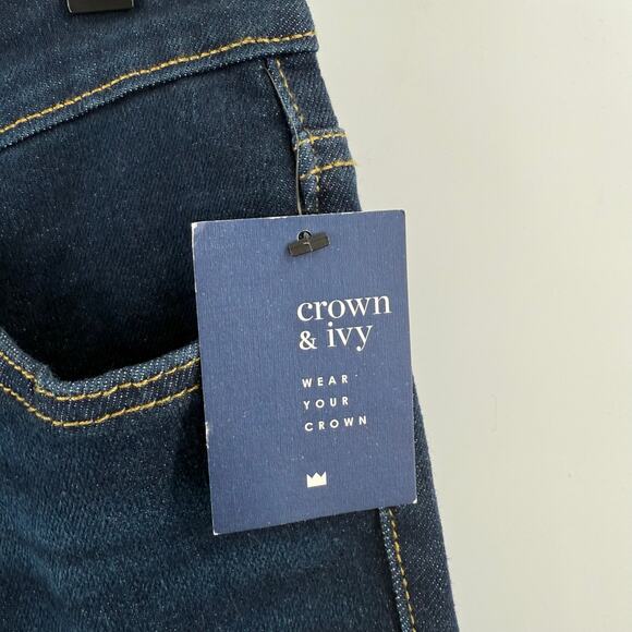 Crown & Ivy Jeans SZ 4 Jaden Wash High Rise Flare Gold Hem Denim NWT Cotton - Picture 3 of 13